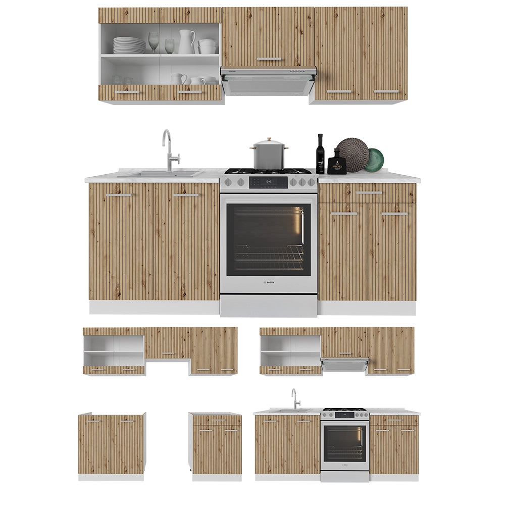 Vicco Cucina componibile Rovere artigianale/bianco 200 cm con piano di lavoro