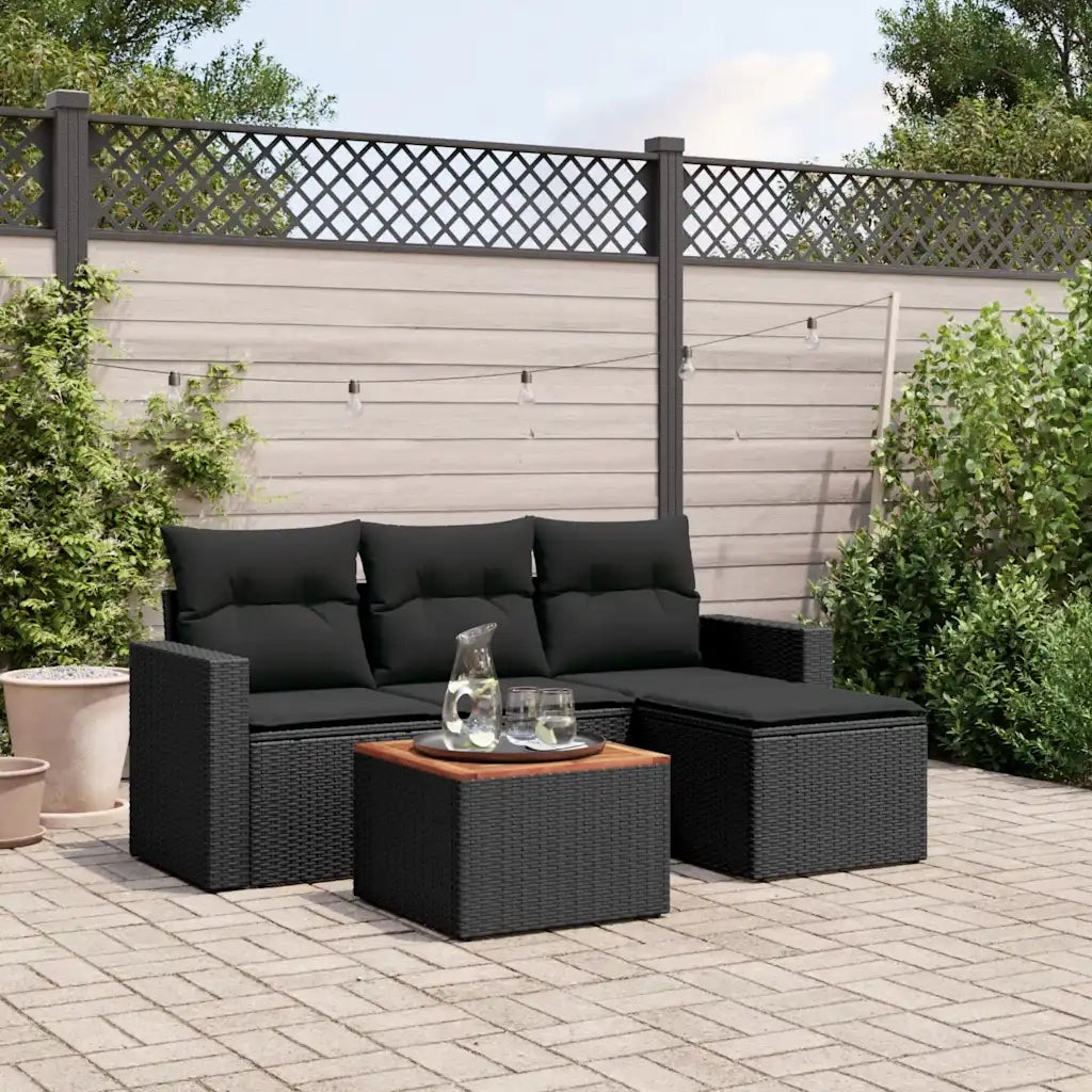 Set Divani da Giardino 5 pz | Set Salotto da Giardino con Cuscini in Polyrattan Nero