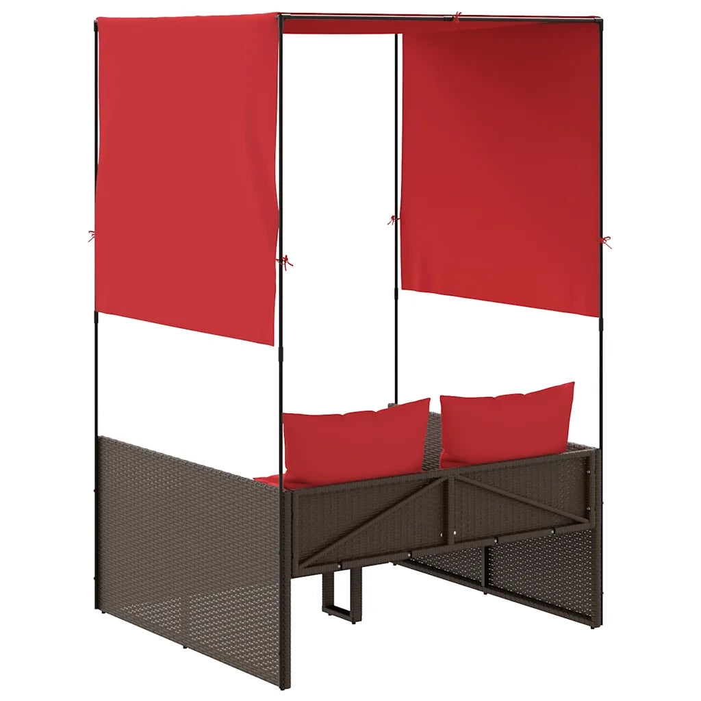 Lettino prendisole doppio con tettoia e tende in Polyrattan Marrone 4002762