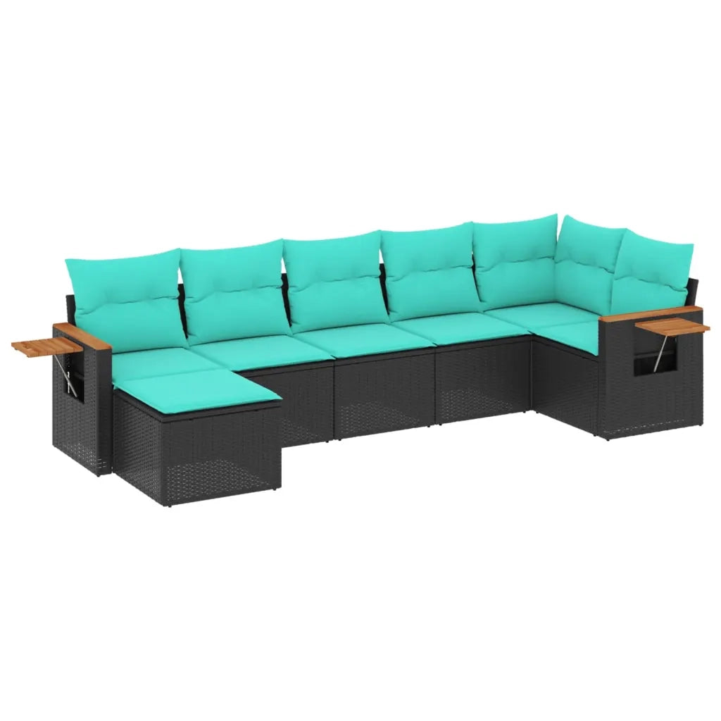 Set Divani da Giardino 7 pz con Cuscini Nero in Polyrattan 3227030