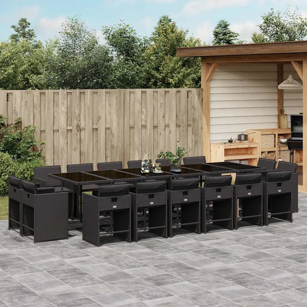 Set da Pranzo da Giardino 17 pz con Cuscini Nero in Polyrattan 3211243