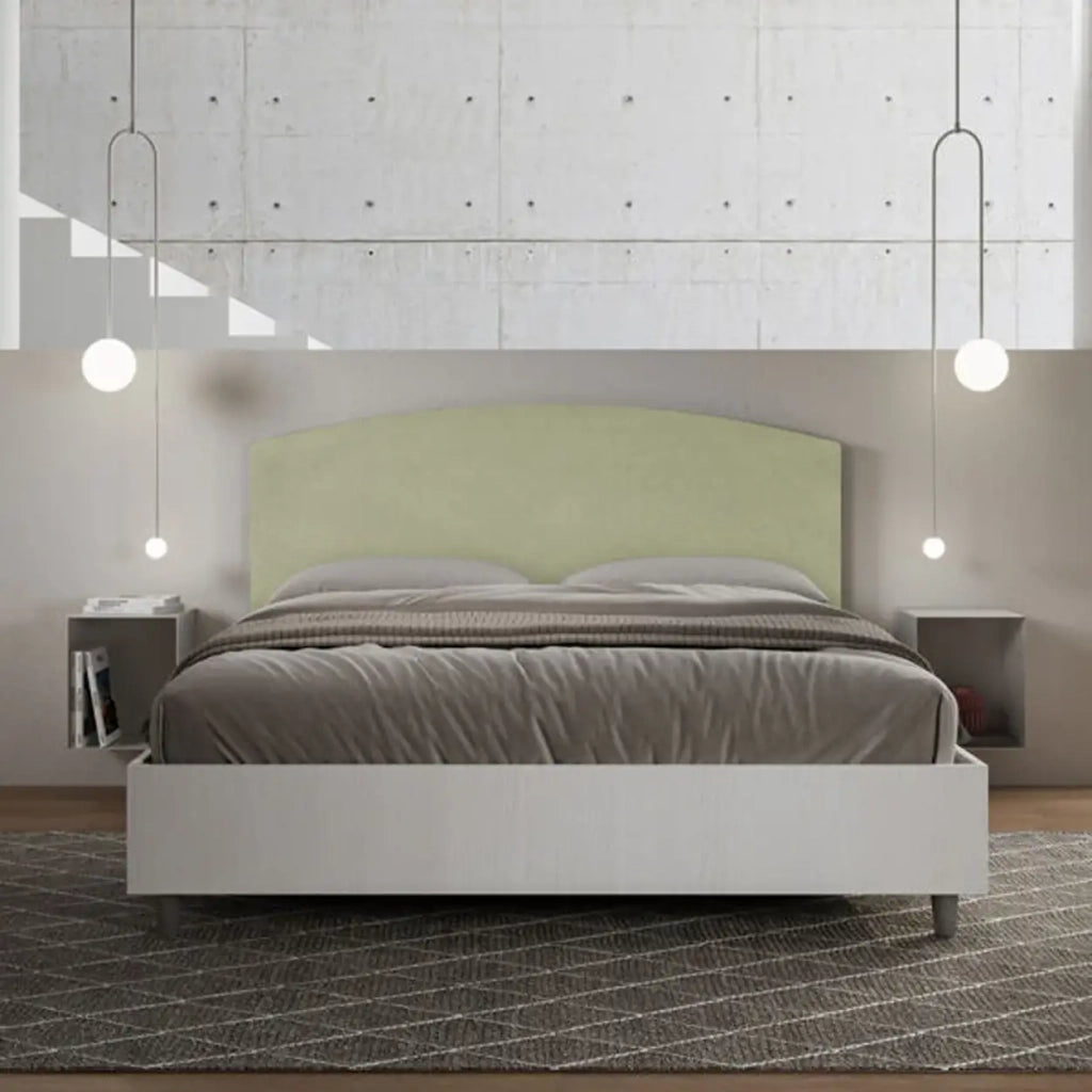 Letto matrimoniale contenitore 160x200 bianco frassino testata microfibra tè verde Antilia