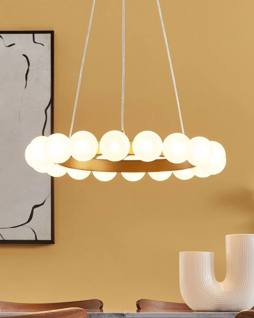 Lampadario a forma rotonda in metallo e paralume in vetro con 18 luci stile moderno soggiorno salotto