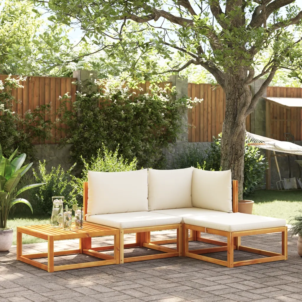 Set di divani da giardino 4 pezzi con cuscini in legno di acacia e rattan 3278870