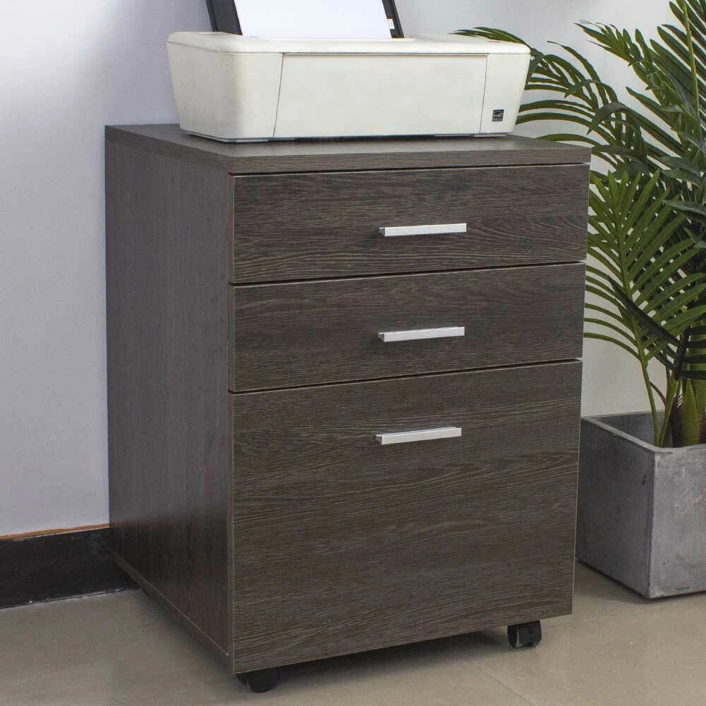 Cassettiera Scrivania Ufficio Legno MDF Mobiletto Stampante 3 Cassetti Moro