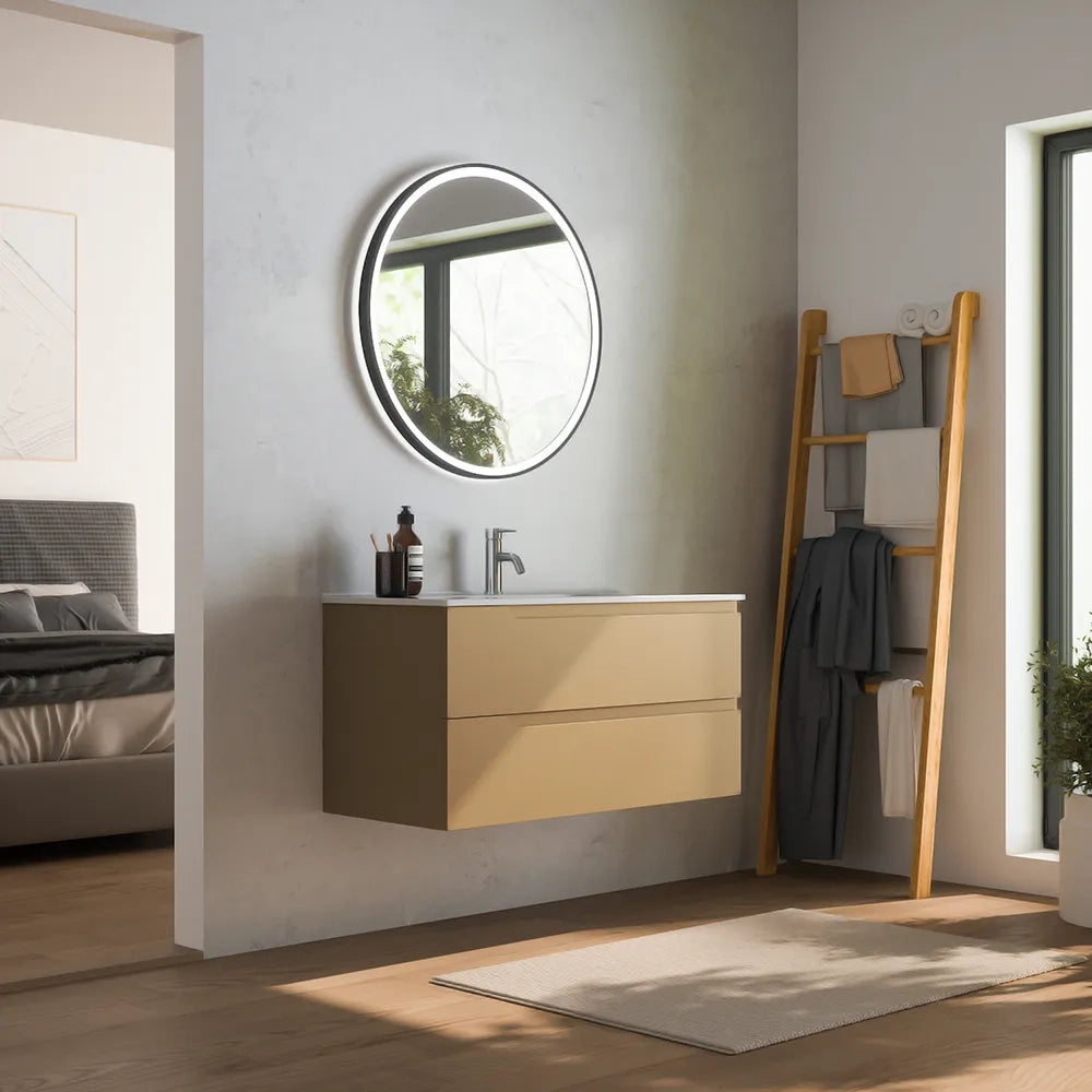 Mobile bagno sospeso 90 cm due cassetti sabbia opaco con lavabo | Ardenne