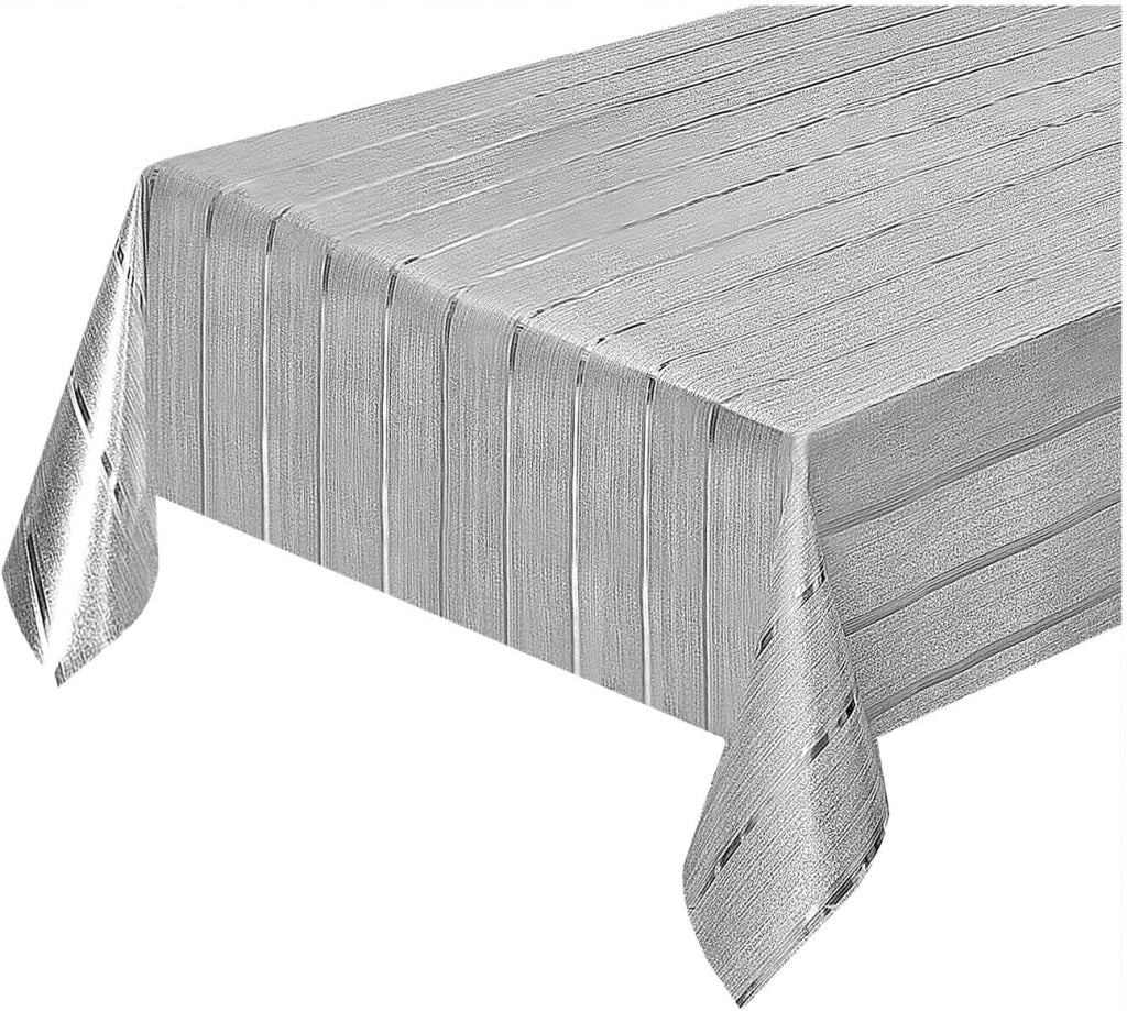 Tovaglia Cucina Antimacchia 140x600 Cm Metallizzata Lucida Grigia Copritavolo Pvc Decorato Dis_A