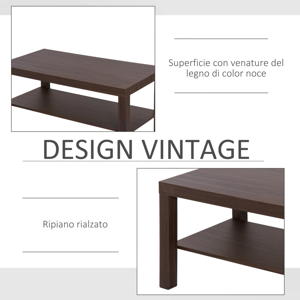 Tavolino da Salotto Rettangolare Classico con Ripiano Portaoggetti in Legno 90¡Á45¡Á44.5cm