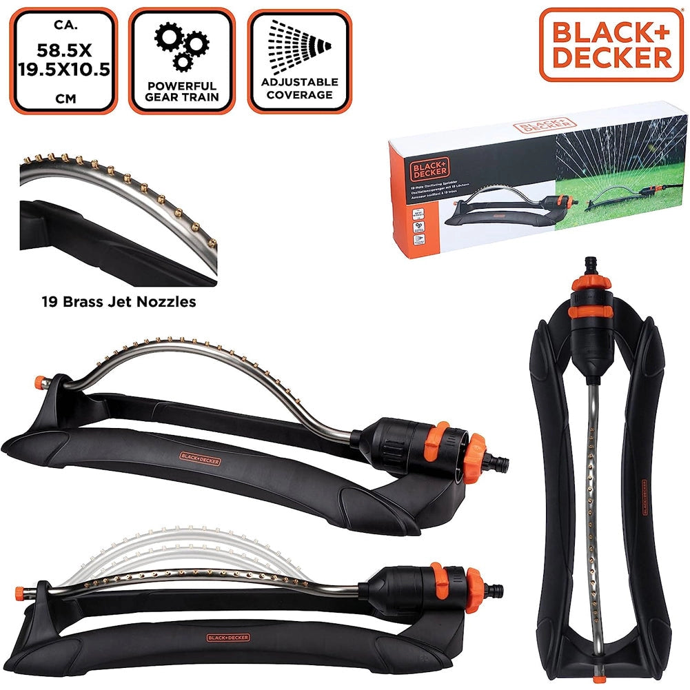 Irrigatore per Prato Girevole con 19 Ugelli Irrigazione da Giardino Oscillante Black & Decker