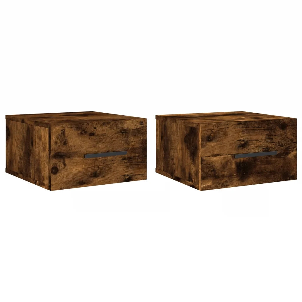 Set di 2 Comodini | Armadio da Notte | Mobiletto da notte a Muro Rovere Fumo 35x35x20 cm