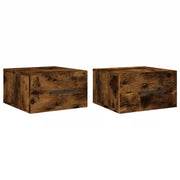 Set di 2 Comodini | Armadio da Notte | Mobiletto da notte a Muro Rovere Fumo 35x35x20 cm