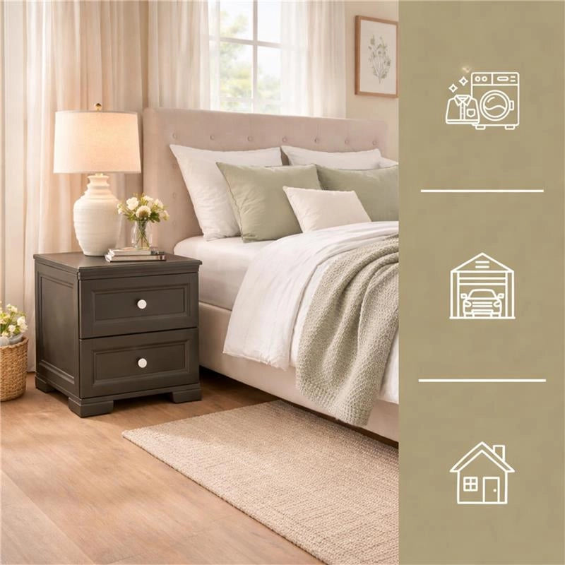 COMODINO 2 CASSETTI WENGÉ 40X43X46 CM – MOBILE COMPATTO SALVASPAZIO PER CAMERA DA LETTO E ZONA LIVING