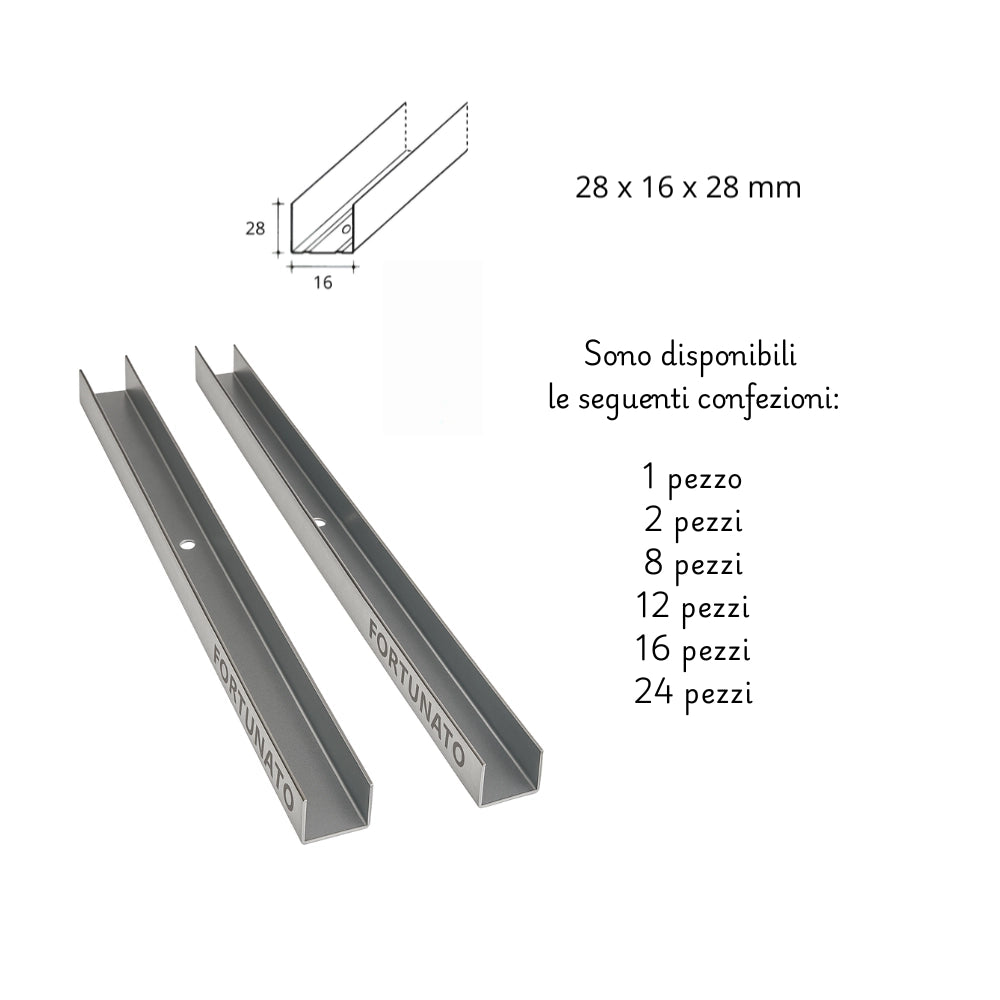 Set guide u standard cartongesso 1,5 m preforate sp 0,6 mm misura 28x16x28 mm *** pezzi 12, confezione 1