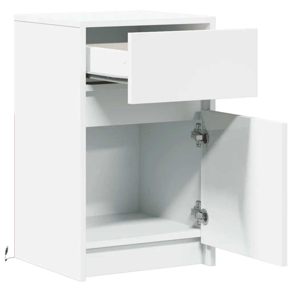 Comodino con Luci LED-Tavolino da notte Bianco in Legno Multistrato 866914
