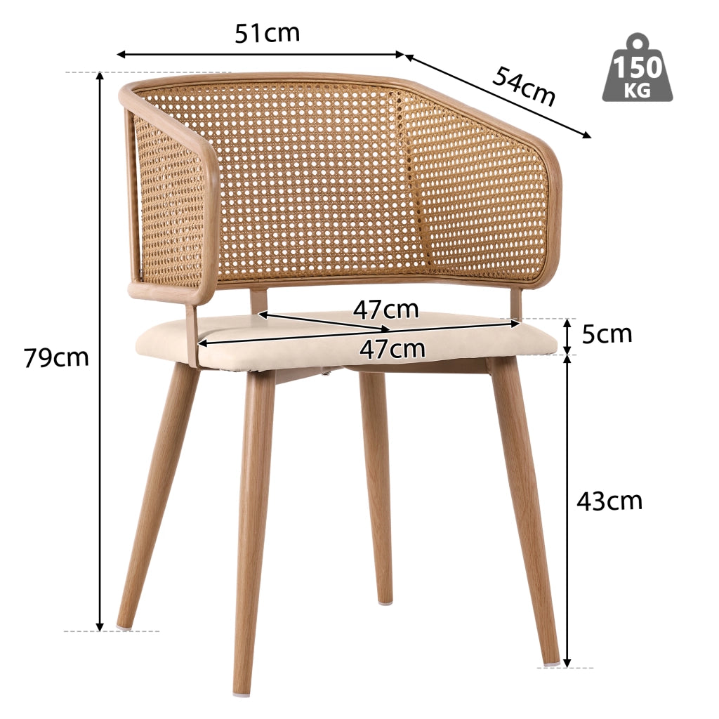 Sedie da Pranzo con Schienale in Rattan ¨C MINIMAL ¨C Seduta in Ecopelle, Moderne, Set 4 Pezzi