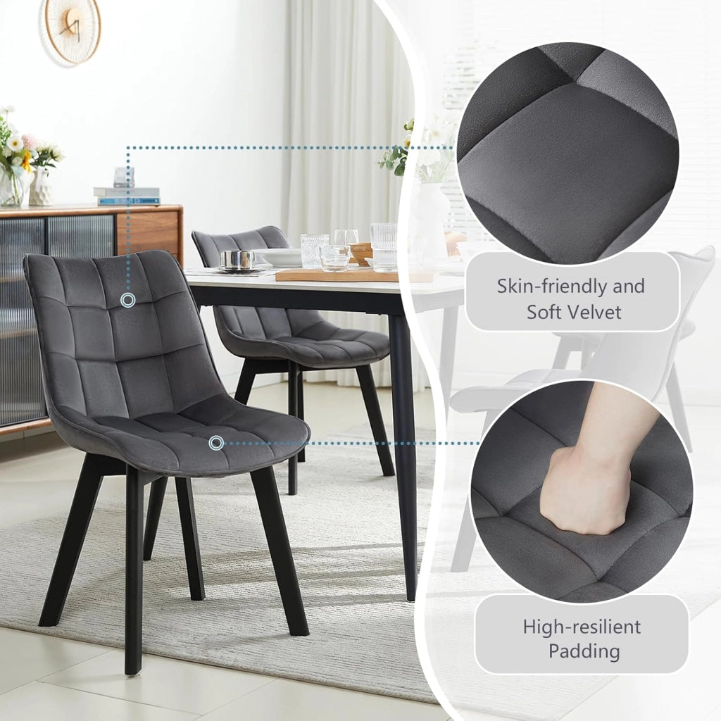 Coppia Sedia Moderna da Sala Pranzo Poltroncina da Cucina Poltrona in Velluto Senza Braccioli Gambe in Legno Grigio scuro 0654BY-2