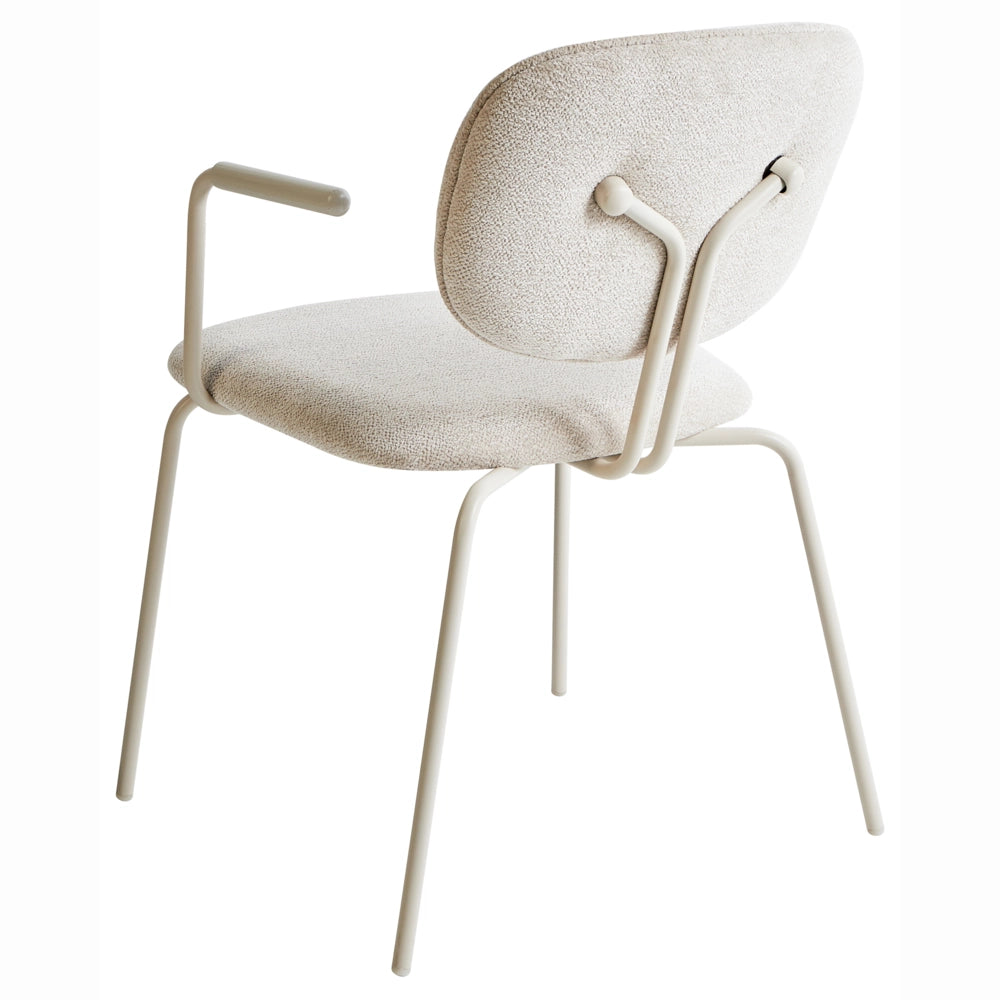 Set di 2 sedie da pranzo imbottite beige chiaro con braccioli e base metallica design moderno