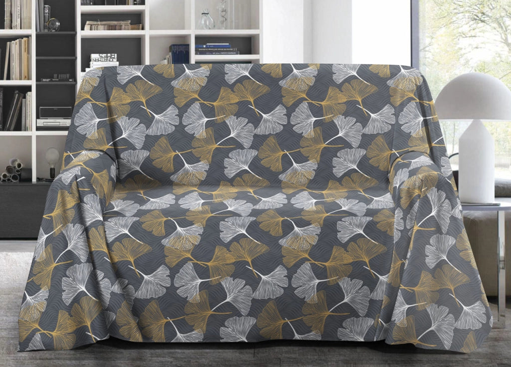 Telo Arredo Granfoulard Copritutto Salvadivano 100% Cotone Dis. Ginko - Singolo - Giallo