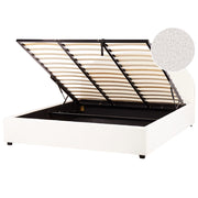 Letto contenitore matrimoniale imbottito tessuto bianco sporco retrò minimalista 180 x 200