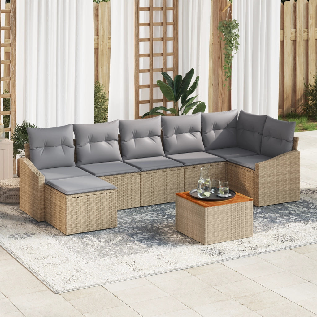 Set da giardino di 8 pezzi con cuscini Beige Polyrattan Acacia