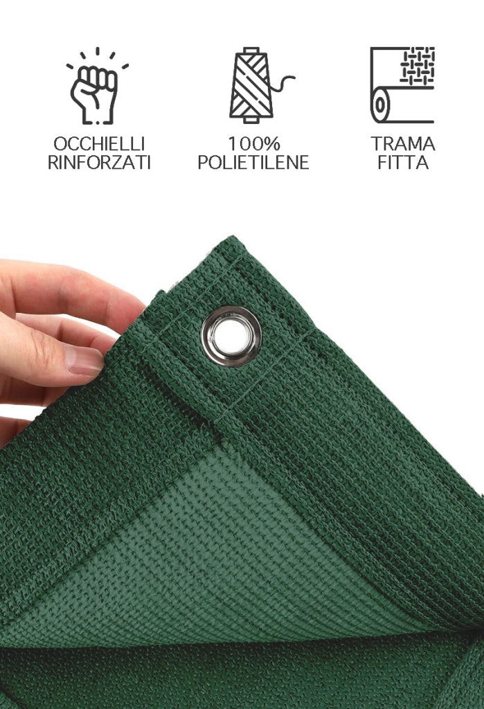 Telo Copribalcone Tinta Unita 90 x 500 Cm HDPE UV Frangivento Con Occhielli e 24 Metri Corda Schermo Privacy Terrazzo Frangivista Recinzione Copri Ringhiera Balconi Antipioggia - Verde
