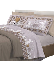 Completo letto lenzuola, stampa digitale peluche 100% cotone, made in italy Beige - Piazza e mezza