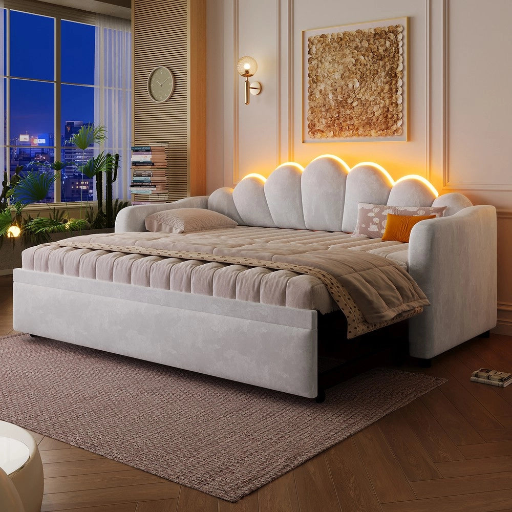 Letto Imbottito Estraibile con LED ¨C Xylo ¨C Grigio 90x200
