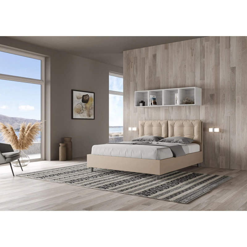 Letto imbottito Matrimoniale 160x200 cm Annalisa - Similpelle,Tortora,Con rete