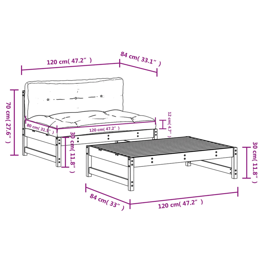Set Divani da Giardino 2 pz | Set Salotto da Giardino con Cuscini in Legno Massello