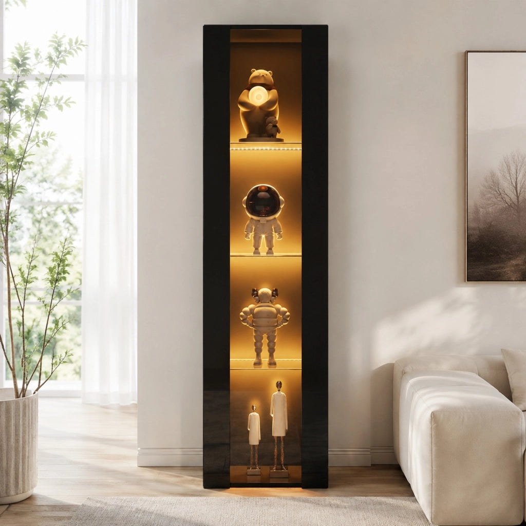Vetrina 40x29x170 cm a 4 ripiani con LED multicolore; controllo APP; nera
