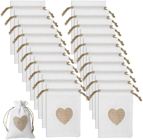 Sacchettoni in juta 10 x 8 cm - Sacchetti regalo - Sacchetti imballaggio - Pacchetto di regalo 20 pezzi - Ambientalmente sostenibile - Disegno con cordino