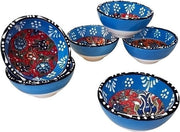 Set di piatti ceramici da 6 - set di piatti da servire per tapas, dip, dessert, piatto per snack - piatti colorati e decorati a mano - 8x4 cm (Set Iznik Blu)