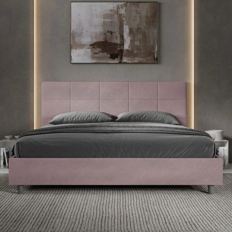 Letto imbottito Matrimoniale 180x210 cm Mika - Contenitore,Glicine,Microfibra