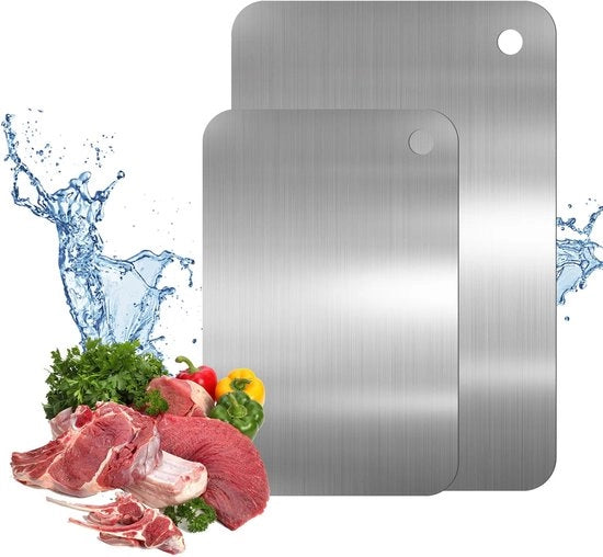 Piastra di taglio in titanio doppia faccia - 2 pezzi - 30 x 19,5 cm / 23,5 x 14,5 cm - acciaio inox 304 - sicura per l'uso alimentare - resistente agli urti - piastra da cucina
