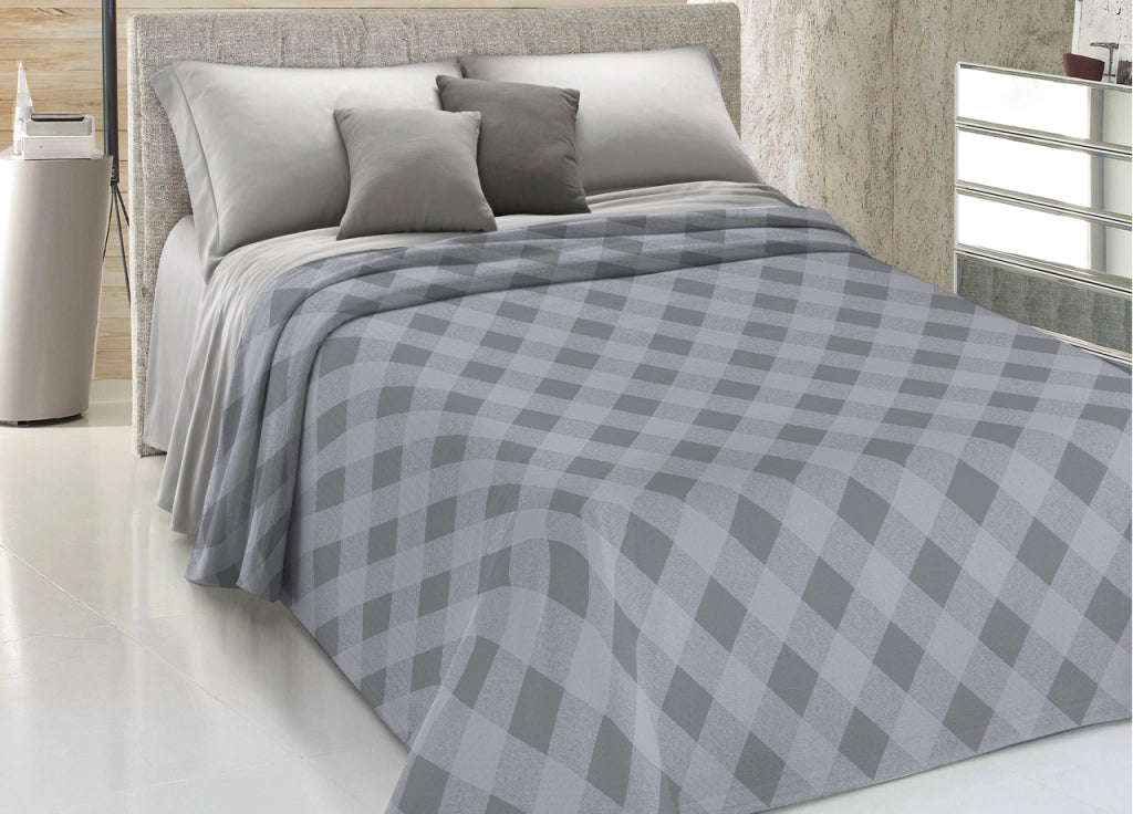 Copriletto Piquet Primavera Estate 100% Cotone Disegno Lovely Check - 1 Piazza e Mezza - Grigio