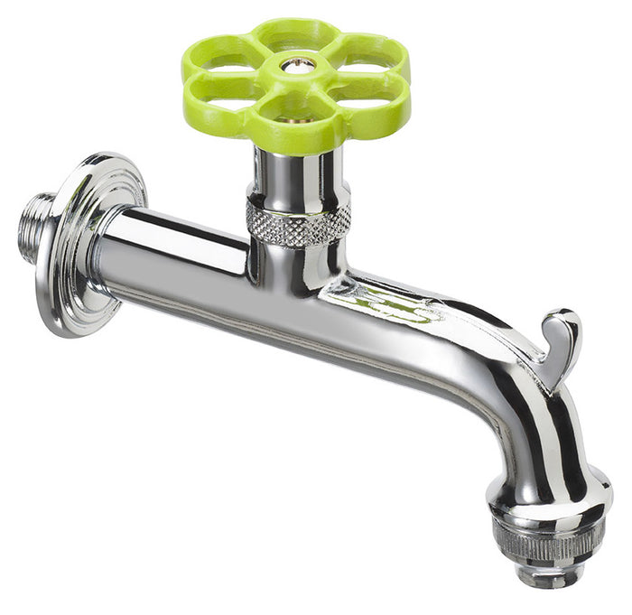 Rubinetto per Fontana da Giardino in Ottone Cromato con Ghiera in Tinta Belfer RUB/018 Verde Acido
