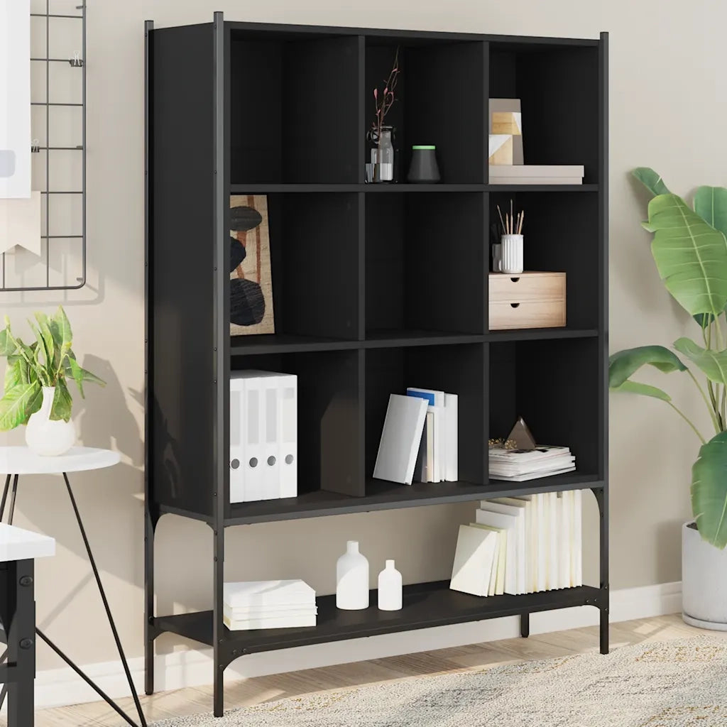 Libreria-Scaffale per Libri-Mobile di Stoccaggio Nera 102x30x141,5 cm in Legno Multistrato