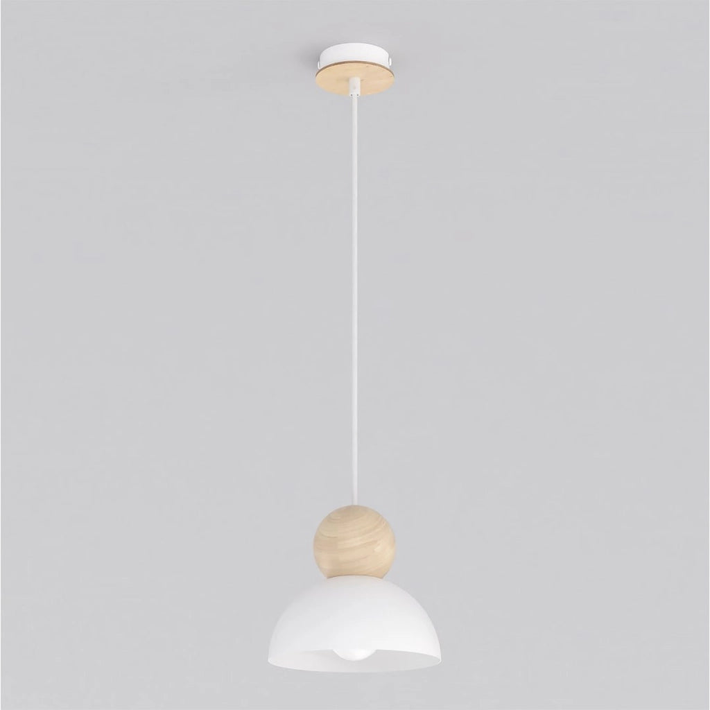 Lampada a sospensione Kaki in acciaio bianco e legno