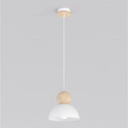 Lampada a sospensione Kaki in acciaio bianco e legno