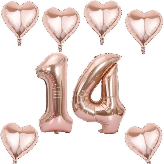 Set di palloni di bolle XL numero 14 - Lotto da 2 - Arcobaleno/Rosé - Decorazione per compleanni - Helio/Aria - Alta resistenza alla forma - Pallone numerico
