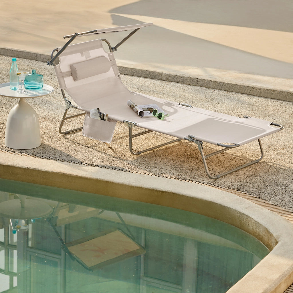 SoBuy Set di 2 Sdrai da Giardino Reclinabile Lettino Prendisole Pieghevole con Cuscino Tasca Laterale e Parasole Sedia Sdraio da Esterno per Patio Campeggio Spiaggia Beige 155x56x81cm OGS48-MIx2