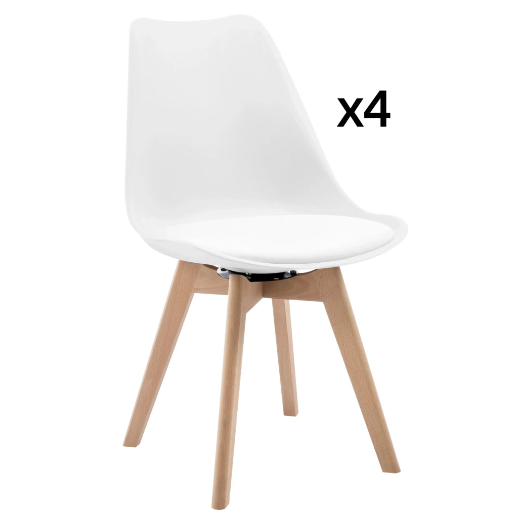 Sedia da pranzo girevole set da 4, bianca, in legno e similpelle, 83 cm