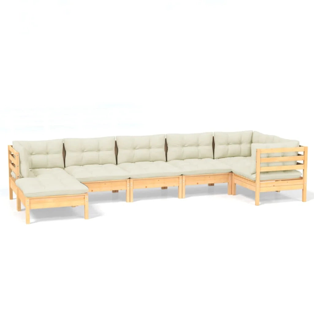 Set di mobili da giardino mobili da esterno 7 pezzi con cuscini color crema legno di pino massiccio 02_0017178