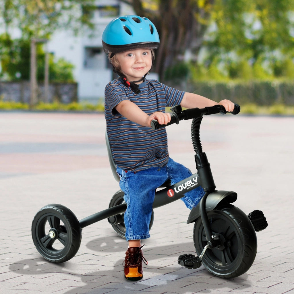 EasyComfort Triciclo per Bimbo con Campanello, Parafango, Ruota Speciale, Nero, 79x50.5x58cm