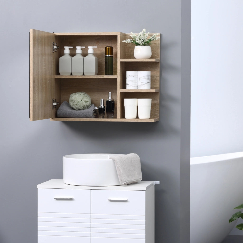 Armadio con Specchio e Ripiani per Bagno ¨C zephmum ¨C Pannelli Particelle Rovere Chiaro