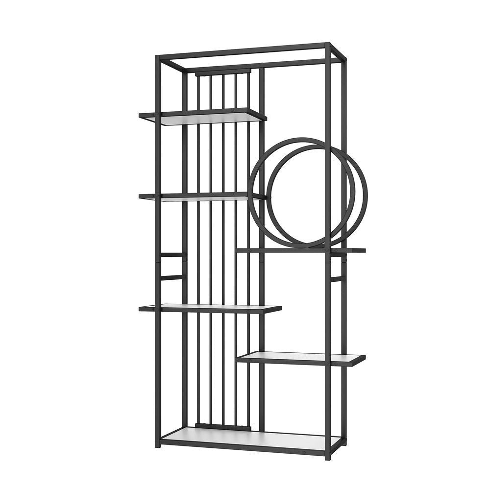 Scaffale metallico moderno - Xylo - 100x30x180 cm - Bianco e nero - Struttura geometrica a pi?? livelli