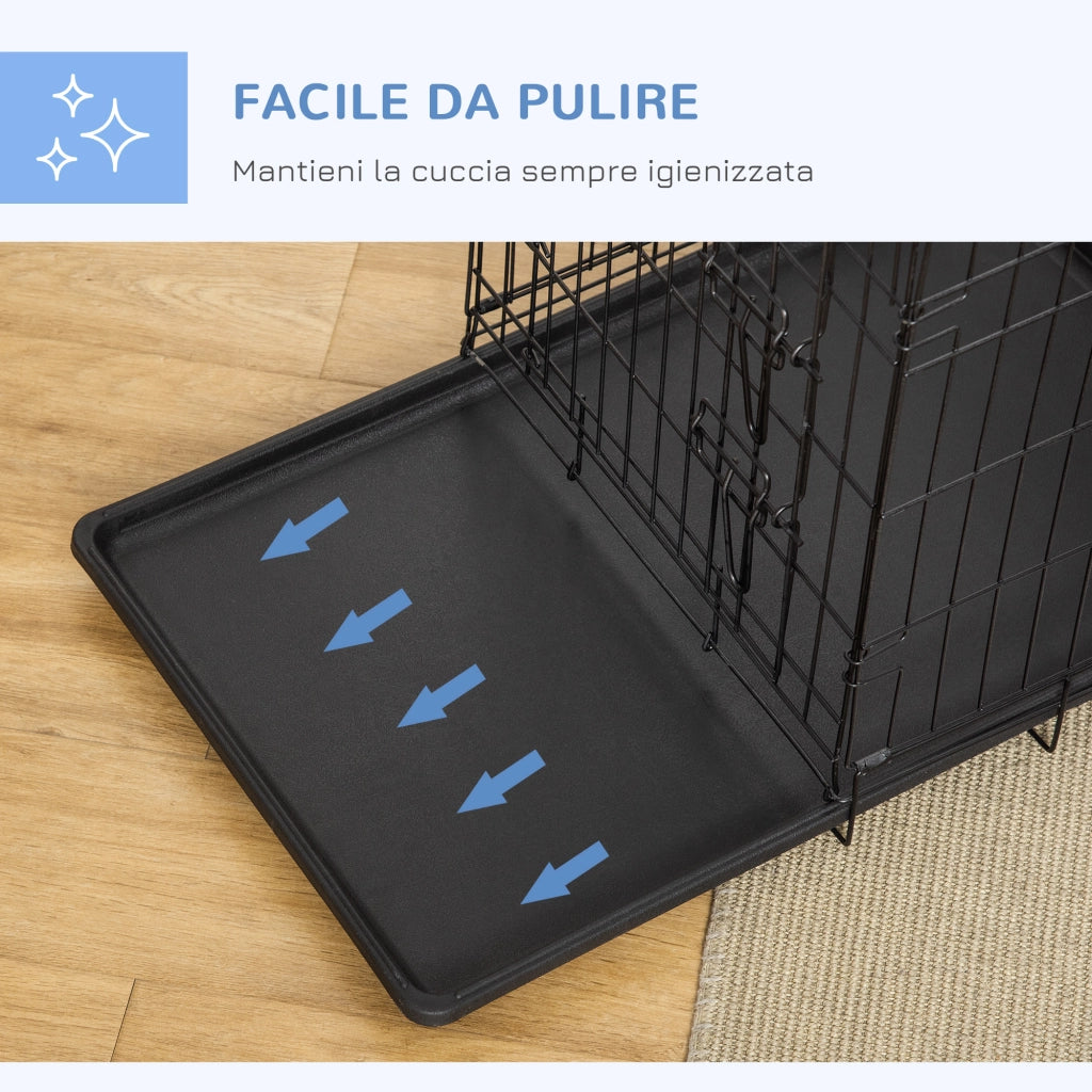 Scaffale per animali con struttura pieghevole e porte frontale e laterale in ABS nero 76 × 46 × 52 cm