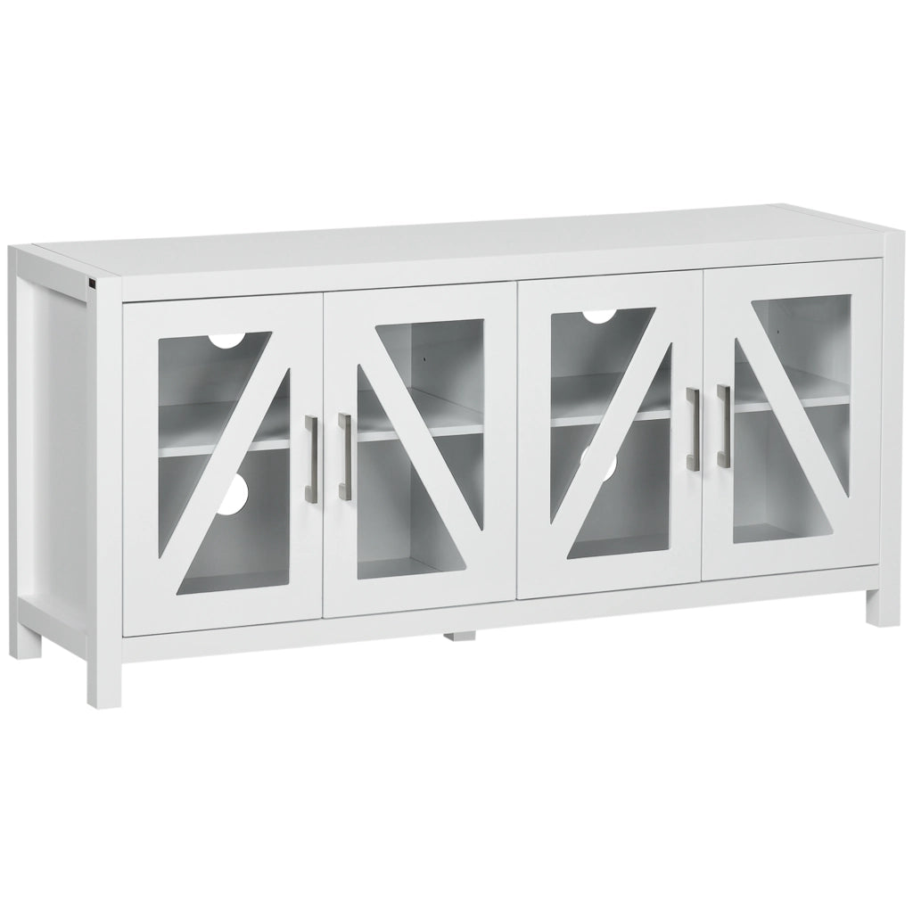 Mobile TV per televisori fino a 58 pollici con 4 ante in vetro e ripiani regolabili ¨C zephmum ¨C 130x35x60 cm bianco