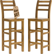® Set 4 Sgabelli Rustici in Legno con Schienale per Esterno 75cm con Poggiapiedi Sgabello Bar Giardino Cucina