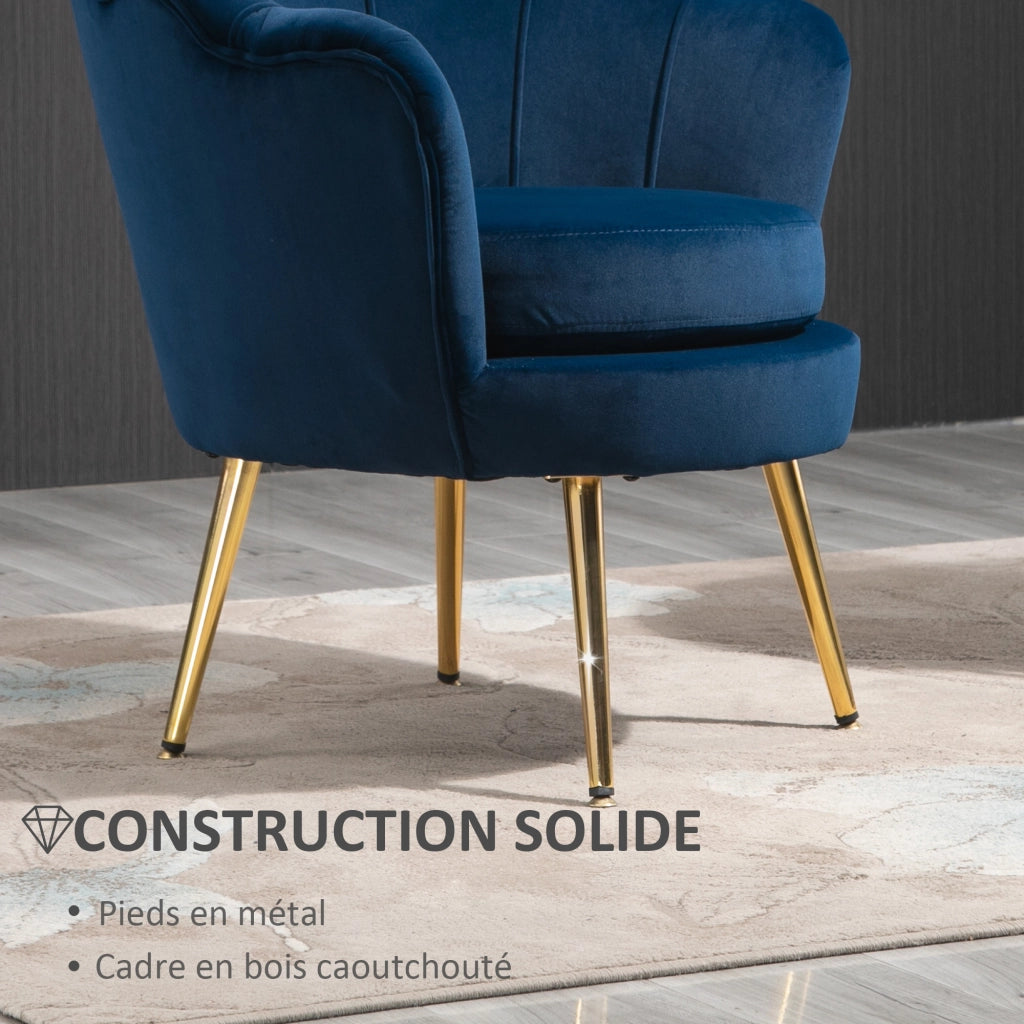 Poltrona in velluto con gambe in metallo dorato ¨C zephmum ¨C blu